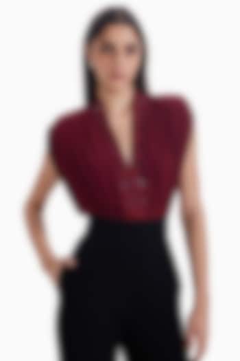 Maroon Luxury Lycra Embellished Bodysuit by Sameer Madan at Pernia's Pop Up Shop