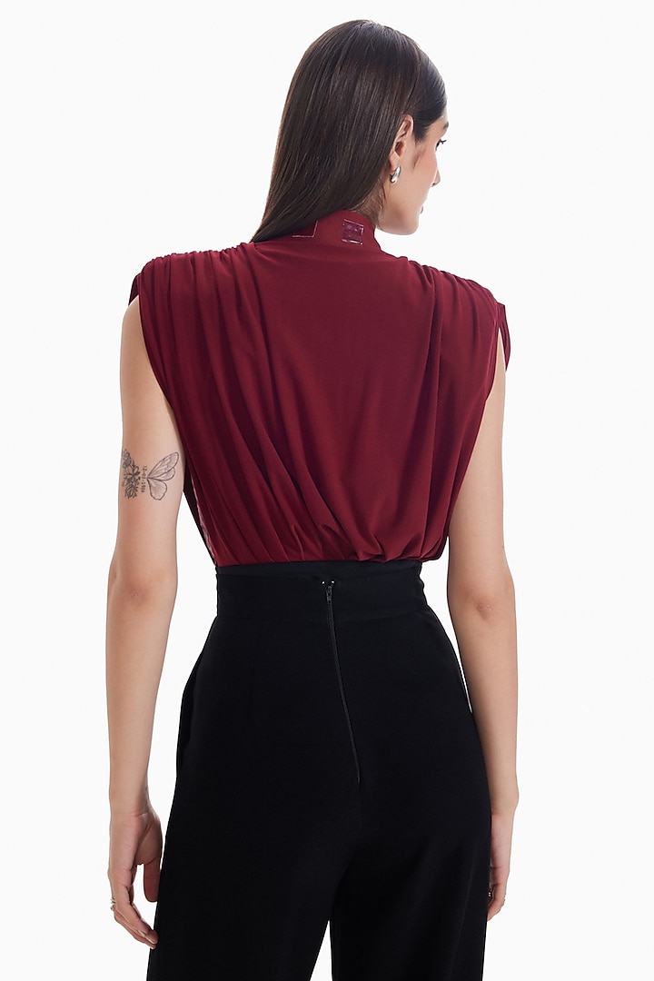 Maroon Luxury Lycra Embellished Bodysuit by Sameer Madan at Pernia's Pop Up Shop