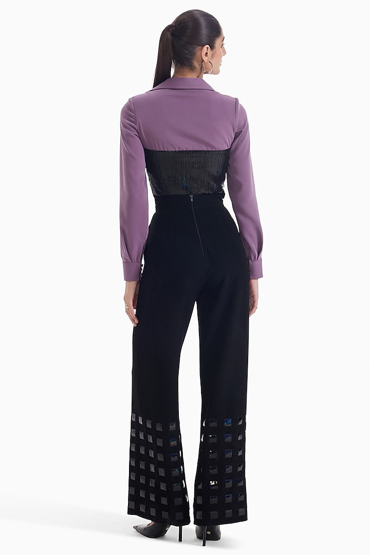 Lilac & Black Luxury Crepe Bodysuit by Sameer Madan at Pernia's Pop Up Shop