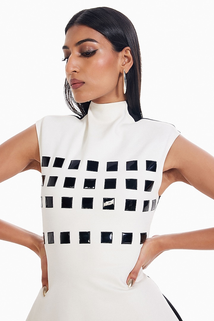 White Luxury Jersey Sleeveless Bodysuit by Sameer Madan at Pernia's Pop Up Shop