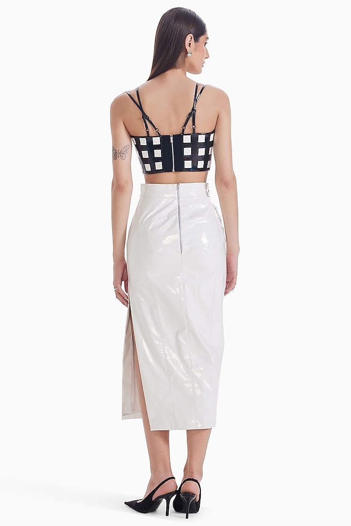 Black Faux Leather Crop Bustier by Sameer Madan at Pernia's Pop Up Shop