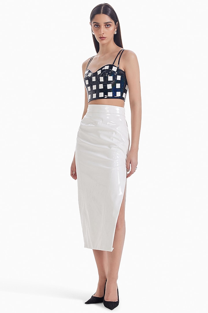 Black Faux Leather Crop Bustier by Sameer Madan at Pernia's Pop Up Shop