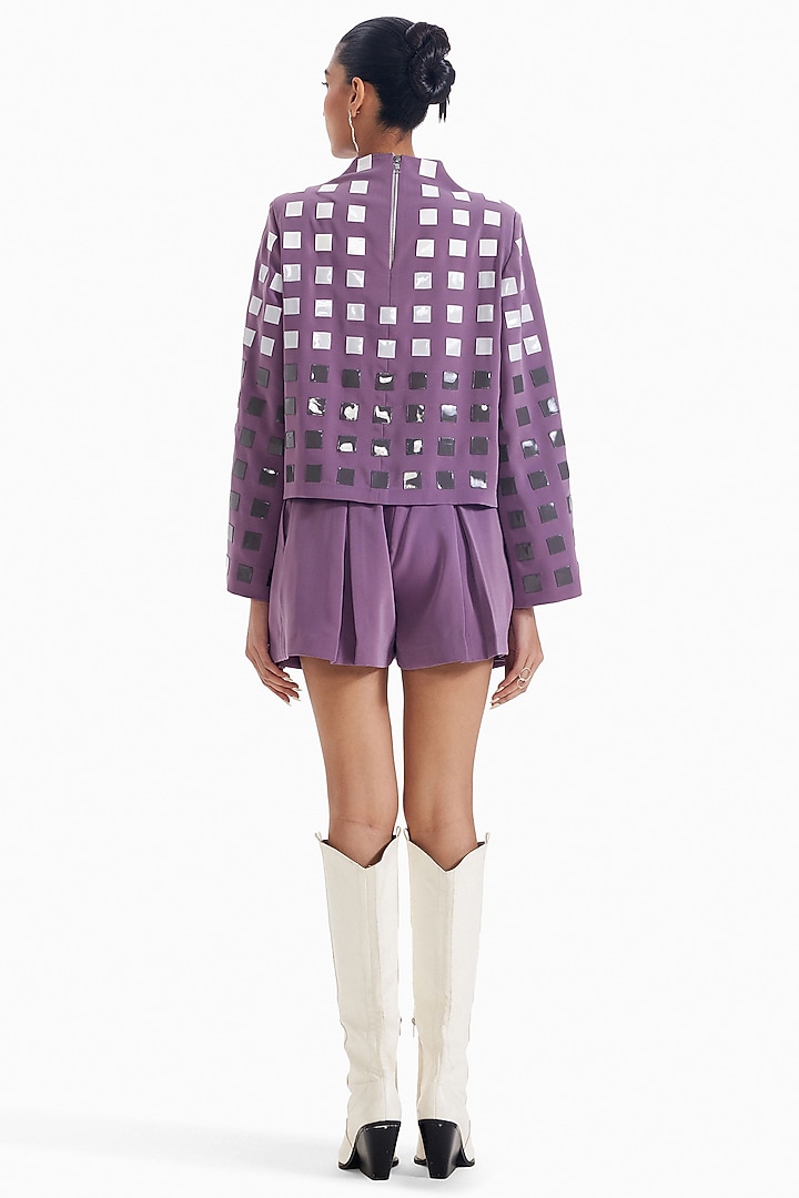 Lilac Luxury Crepe & Faux Leather Top by Sameer Madan at Pernia's Pop Up Shop