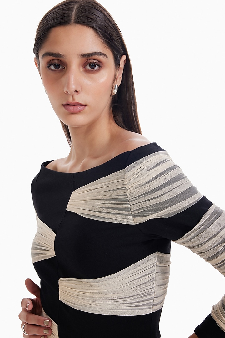 Almond & Black Luxury Jersey & Tulle Ruched Top by Sameer Madan at Pernia's Pop Up Shop