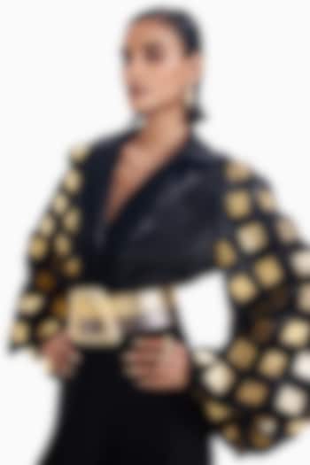 Black & Gold Luxury Organza Applique Shirt by Sameer Madan at Pernia's Pop Up Shop