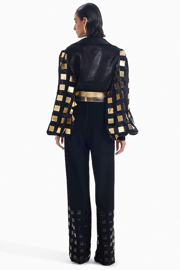 Black & Gold Luxury Organza Applique Shirt by Sameer Madan at Pernia's Pop Up Shop