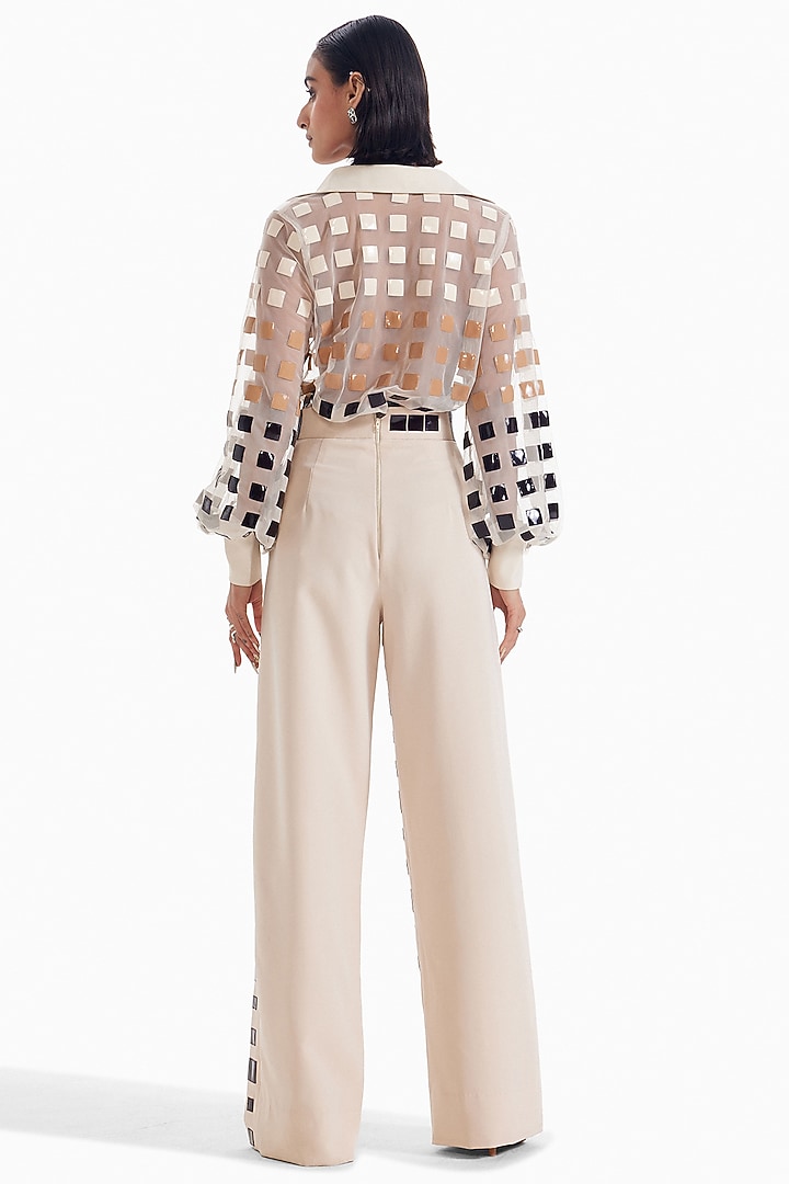 Almond & Brown Luxury Crepe High-Waisted Wide-Leg Pants by Sameer Madan at Pernia's Pop Up Shop