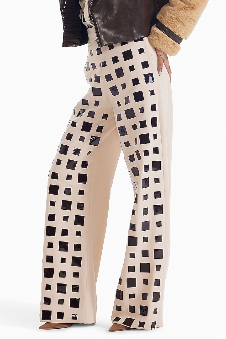 Almond & Brown Luxury Crepe High-Waisted Wide-Leg Pants by Sameer Madan at Pernia's Pop Up Shop