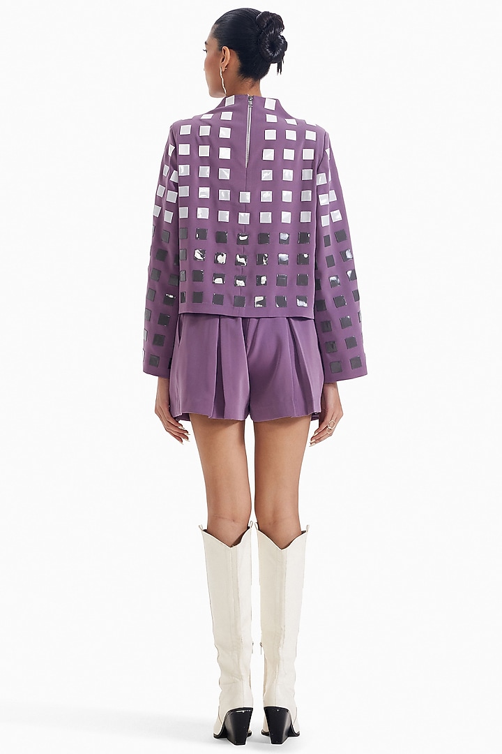 Lilac Luxury Crepe Shorts by Sameer Madan at Pernia's Pop Up Shop