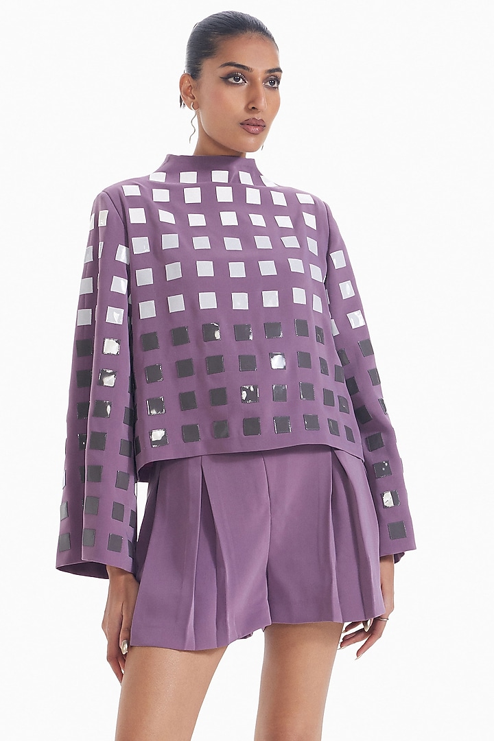 Lilac Luxury Crepe Shorts by Sameer Madan at Pernia's Pop Up Shop
