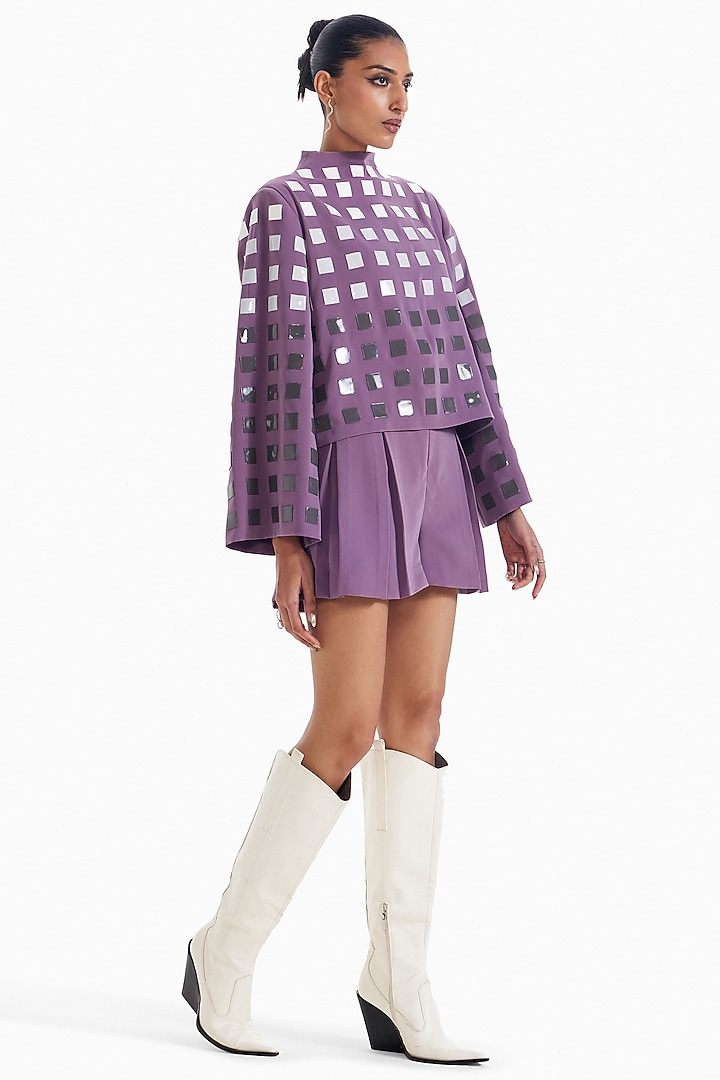 Lilac Luxury Crepe Shorts by Sameer Madan at Pernia's Pop Up Shop