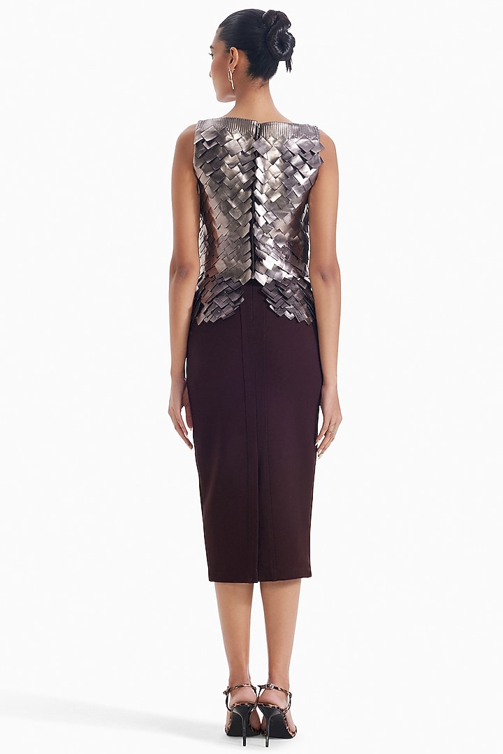 Chocolate Brown Luxury Crepe Midi Skirt by Sameer Madan at Pernia's Pop Up Shop