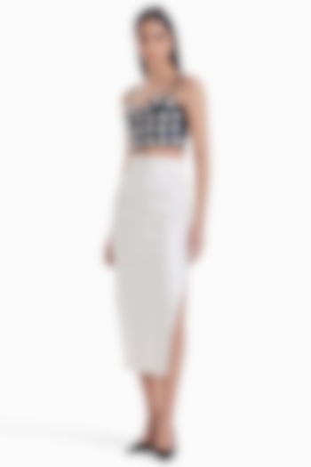 White Faux Leather Midi Skirt by Sameer Madan at Pernia's Pop Up Shop
