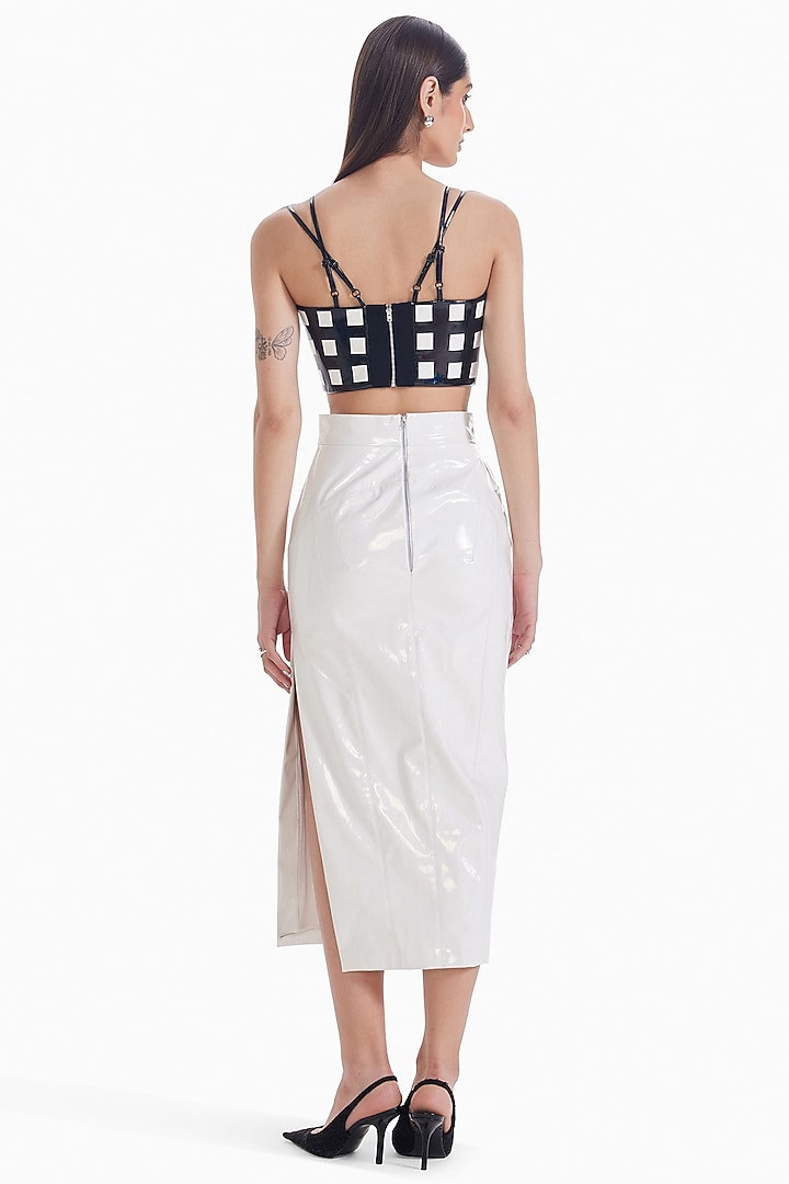 White Faux Leather Midi Skirt by Sameer Madan at Pernia's Pop Up Shop