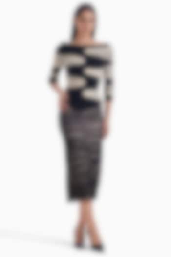 Almond & Black Luxury Tulle Pencil Midi Skirt by Sameer Madan at Pernia's Pop Up Shop