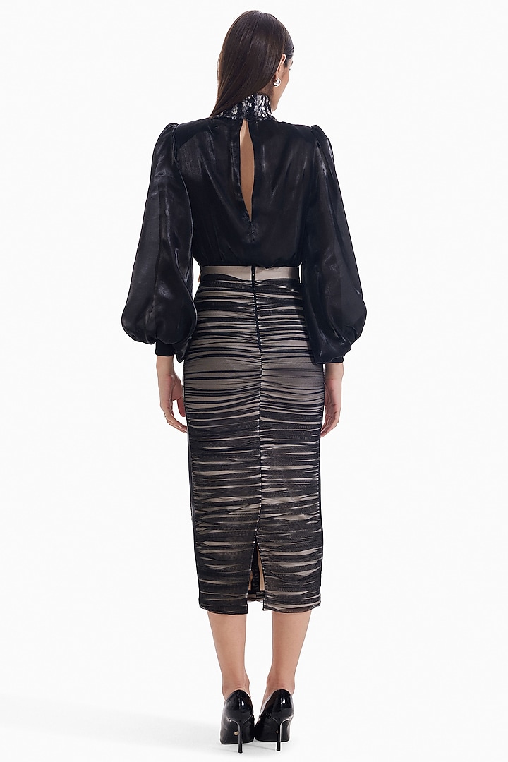 Almond & Black Luxury Tulle Pencil Midi Skirt by Sameer Madan at Pernia's Pop Up Shop