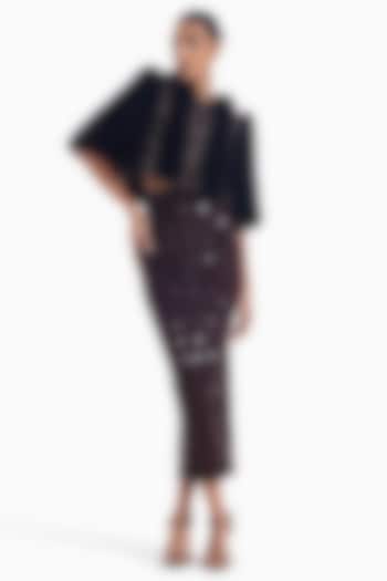 Brown Luxury Jersey Pencil Midi Skirt by Sameer Madan at Pernia's Pop Up Shop
