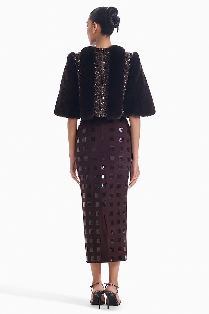 Brown Luxury Jersey Pencil Midi Skirt by Sameer Madan at Pernia's Pop Up Shop