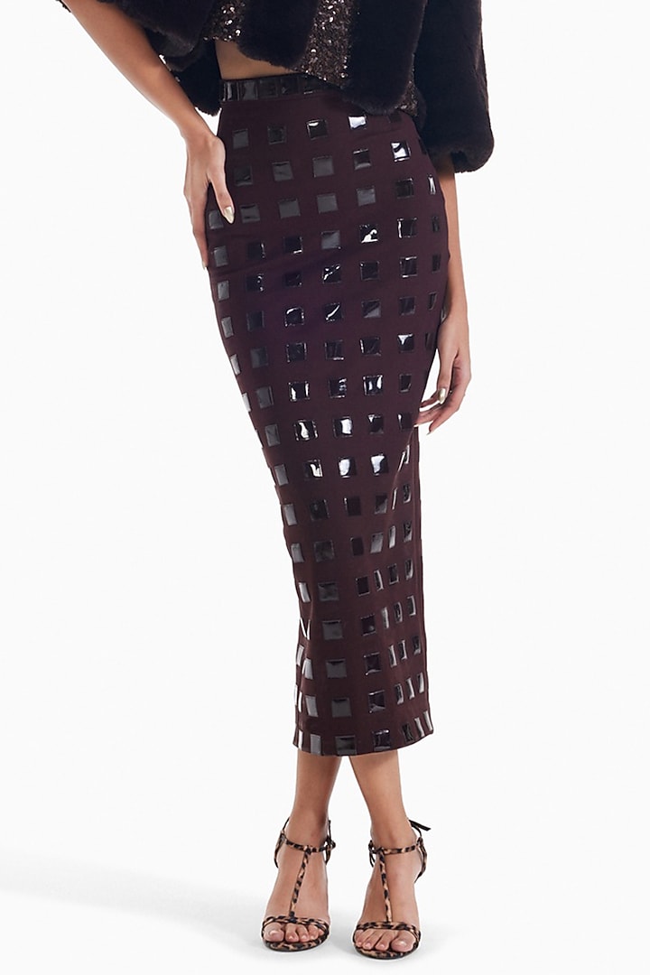 Brown Luxury Jersey Pencil Midi Skirt by Sameer Madan at Pernia's Pop Up Shop