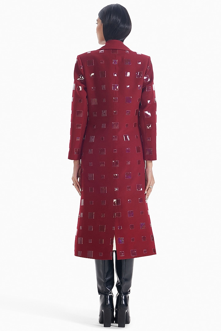 Maroon Luxury Twill Applique Trench Coat by Sameer Madan at Pernia's Pop Up Shop