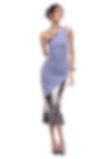 Periwinkle Blue Faux Leather & Jersey One-Shoulder Bodycon Vacation Dress by Sameer Madan at Pernia's Pop Up Shop