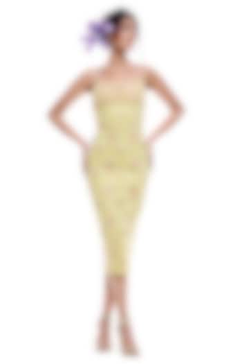 Lime Faux Leather & Jersey Bodycon Cocktail Dress by Sameer Madan at Pernia's Pop Up Shop
