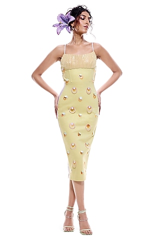 Lime Faux Leather & Jersey Bodycon Dress by Sameer Madan