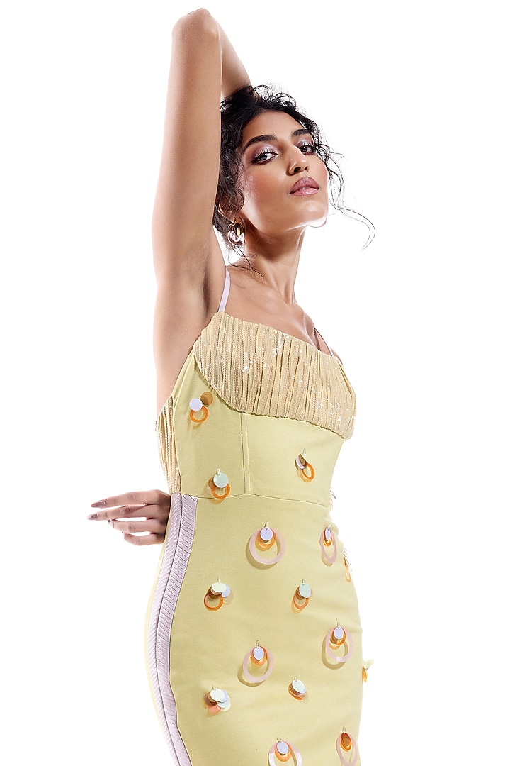 Lime Faux Leather & Jersey Bodycon Cocktail Dress by Sameer Madan at Pernia's Pop Up Shop