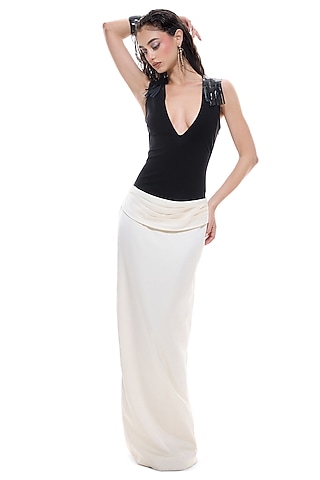 Black Jersey & Satin Maxi Bodycon Dress by Sameer Madan