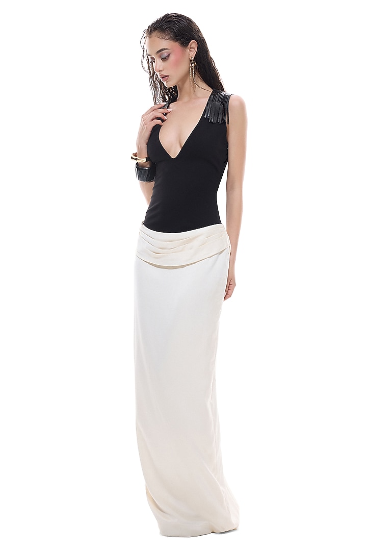 Black Jersey & Satin Maxi Bodycon Cocktail Dress by Sameer Madan at Pernia's Pop Up Shop