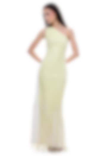 Lime Jersey & Faux Leather Bodycon One-Shoulder Engagement Gown by Sameer Madan at Pernia's Pop Up Shop