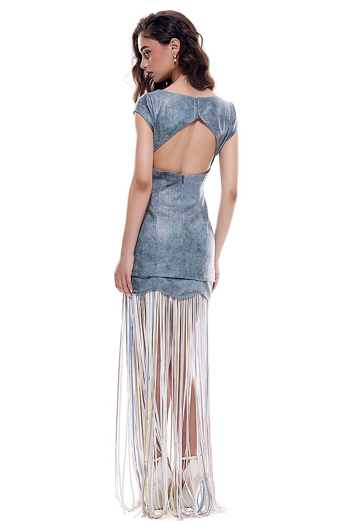 Periwinkle Blue Faux Leather Maxi Cocktail Dress by Sameer Madan at Pernia's Pop Up Shop