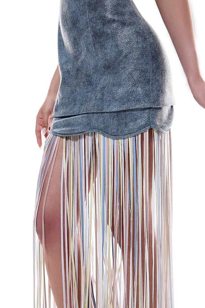 Periwinkle Blue Faux Leather Maxi Cocktail Dress by Sameer Madan at Pernia's Pop Up Shop