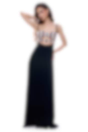 Black Crepe & Faux Leather Engagement Gown by Sameer Madan at Pernia's Pop Up Shop