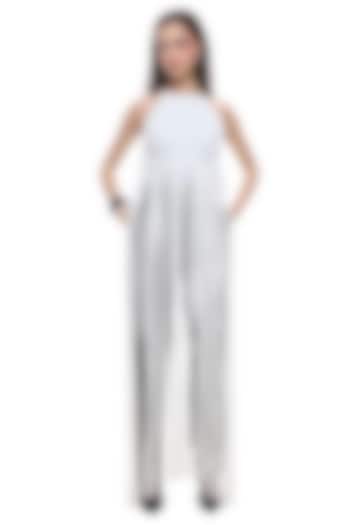 White Faux Leather & Crepe Jumpsuit by Sameer Madan at Pernia's Pop Up Shop