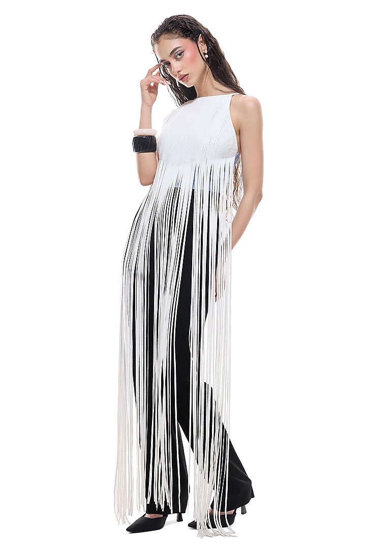White Faux Leather & Crepe Jumpsuit by Sameer Madan at Pernia's Pop Up Shop