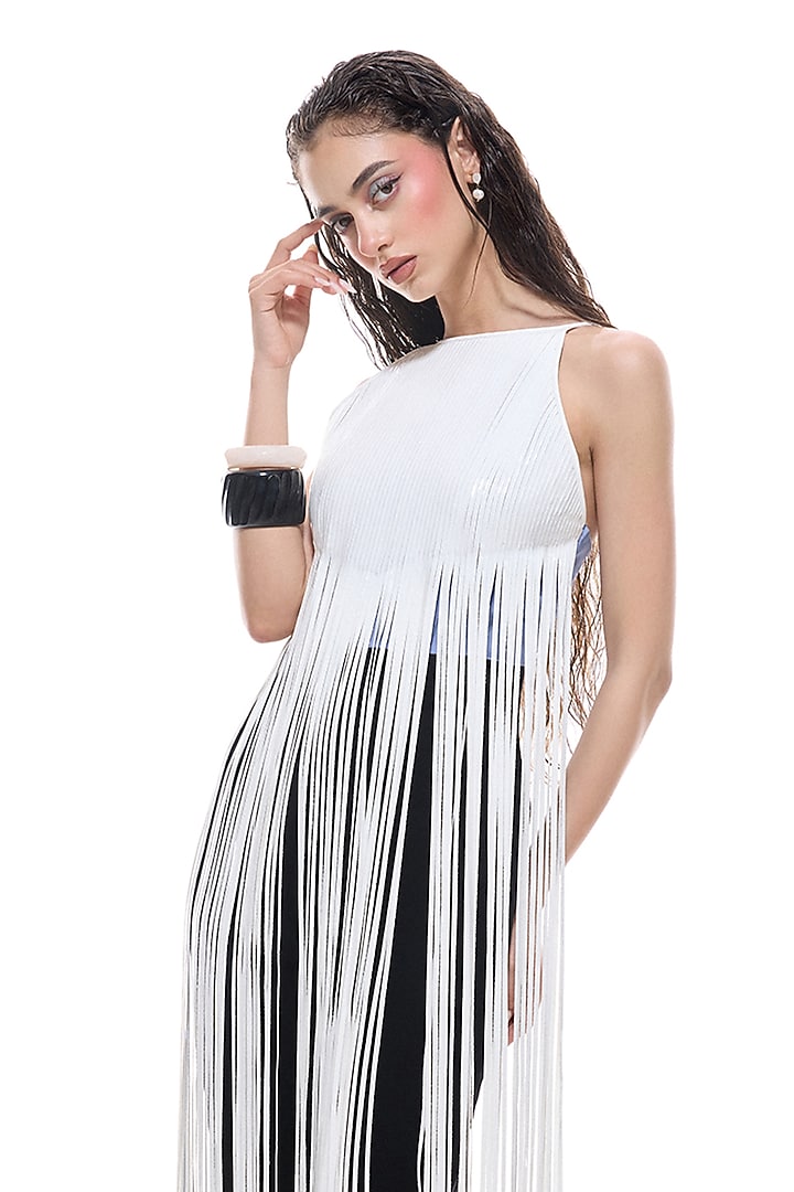 White Faux Leather & Crepe Jumpsuit by Sameer Madan at Pernia's Pop Up Shop