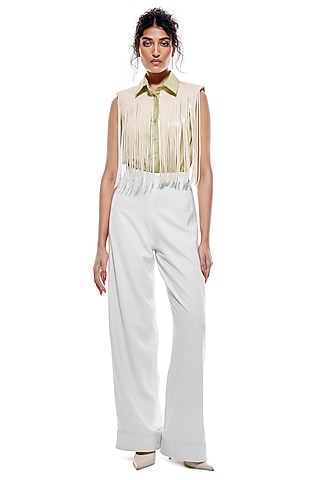 Lime Cotton Shirt-Style Bodysuit by Sameer Madan