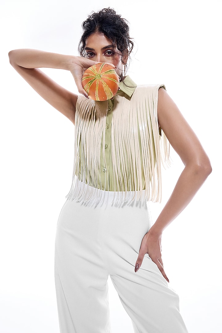Lime Cotton Shirt-Style Bodysuit by Sameer Madan at Pernia's Pop Up Shop