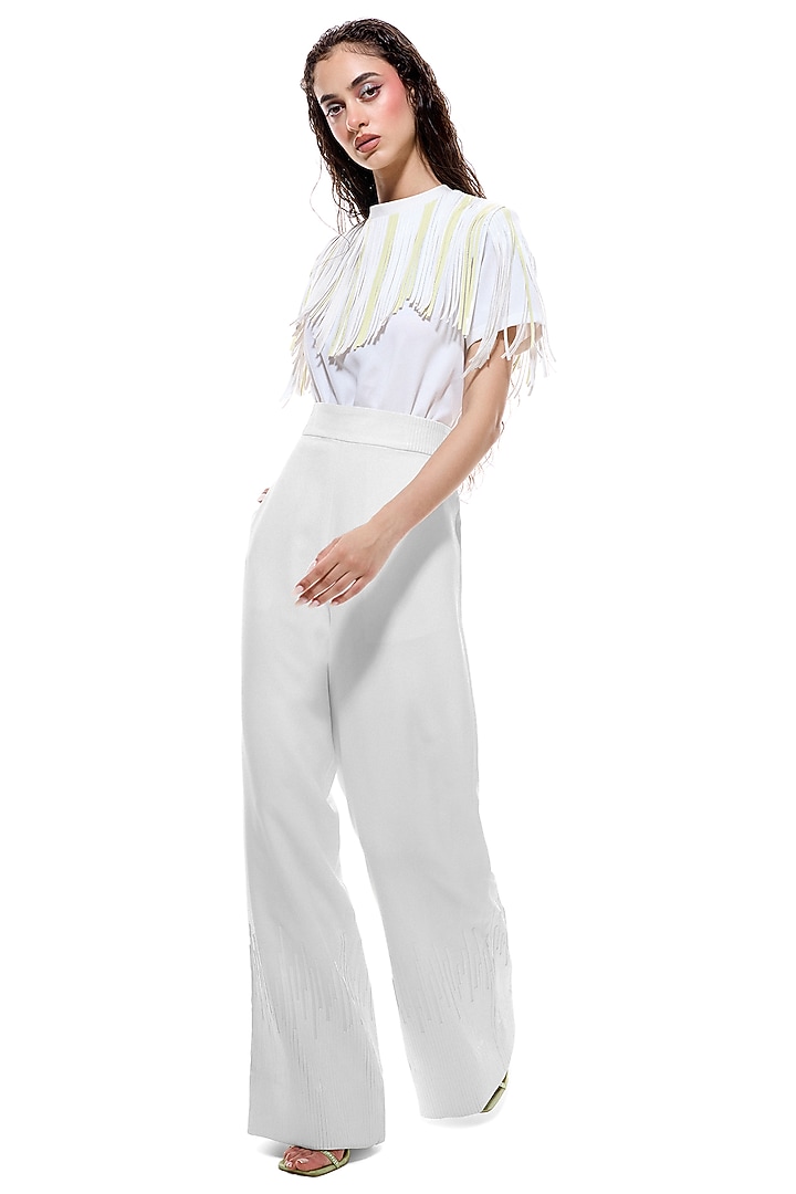 Lime & white Cotton Shirt-Style Bodysuit by Sameer Madan at Pernia's Pop Up Shop