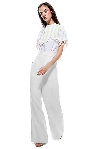 Lime & white Cotton Shirt-Style Bodysuit by Sameer Madan