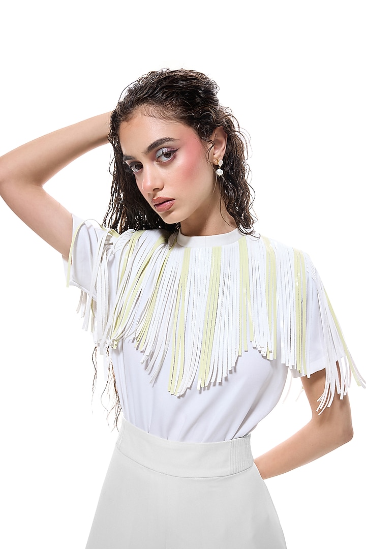 Lime & white Cotton Shirt-Style Bodysuit by Sameer Madan at Pernia's Pop Up Shop