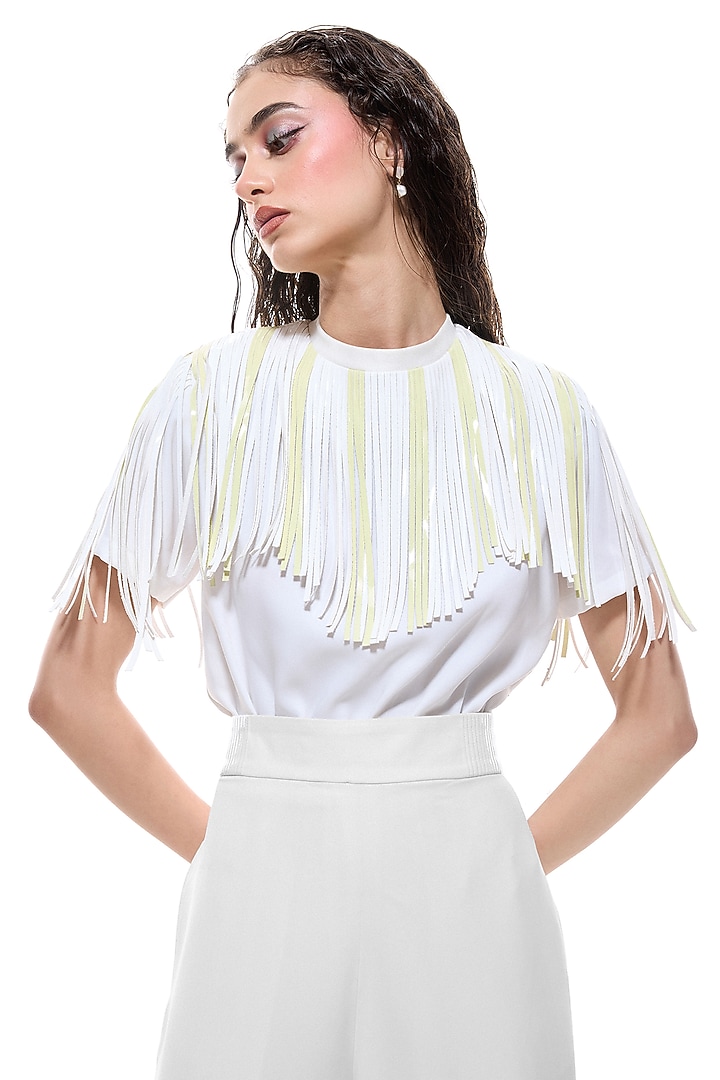 Lime & white Cotton Shirt-Style Bodysuit by Sameer Madan at Pernia's Pop Up Shop