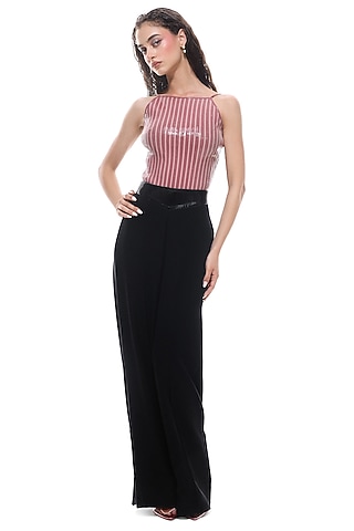 Multi-Colored Faux Leather & Jersey Bodysuit by Sameer Madan