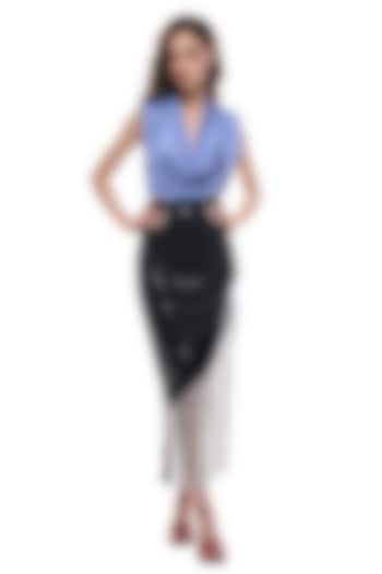 Periwinkle Blue Luxury Satin Circular Embellished Bodysuit by Sameer Madan at Pernia's Pop Up Shop