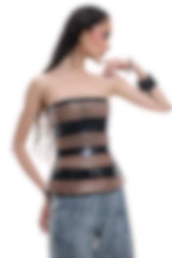 Black & Brown Faux Leather One-Shoulder Top by Sameer Madan at Pernia's Pop Up Shop