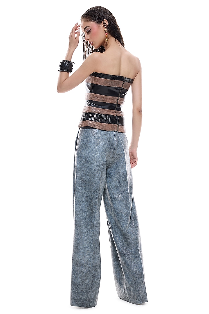Black & Brown Faux Leather One-Shoulder Top by Sameer Madan at Pernia's Pop Up Shop