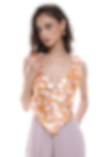 Orange Crepe Sequins Hand Embroidered Top by Sameer Madan at Pernia's Pop Up Shop