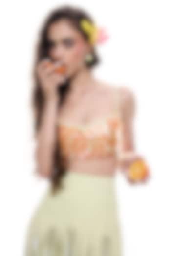Orange Crepe Sequins Hand Embroidered Bralette by Sameer Madan at Pernia's Pop Up Shop