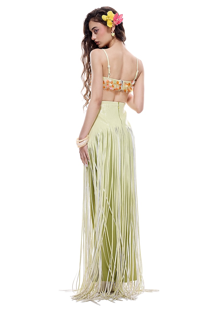 Orange Crepe Sequins Hand Embroidered Bralette by Sameer Madan at Pernia's Pop Up Shop